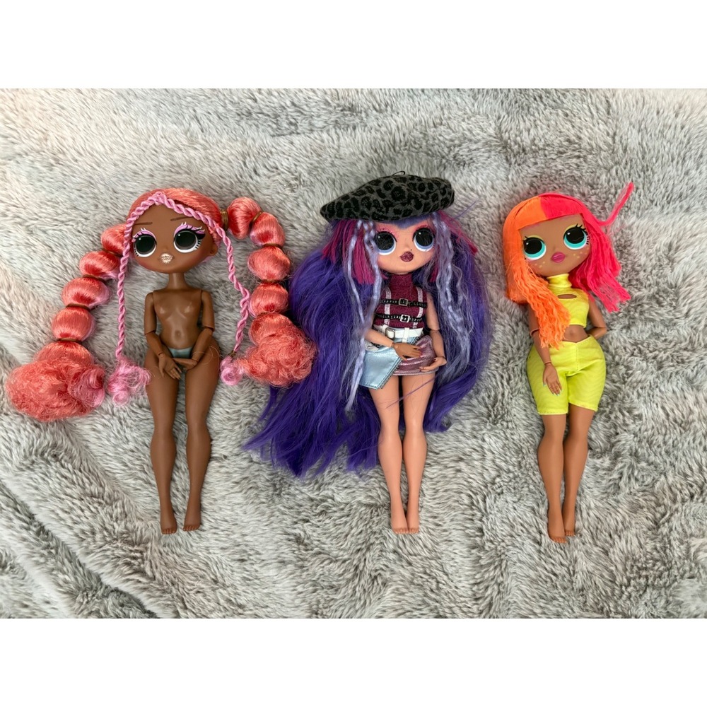 LOL Surprise OMG Fashion Doll Lot of 3 Pink Purple Neon Hair MGA Entertainment